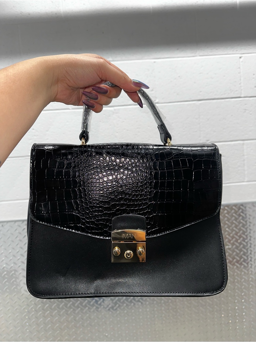IMAN Convertible Satchel - Black Croc and Floral
